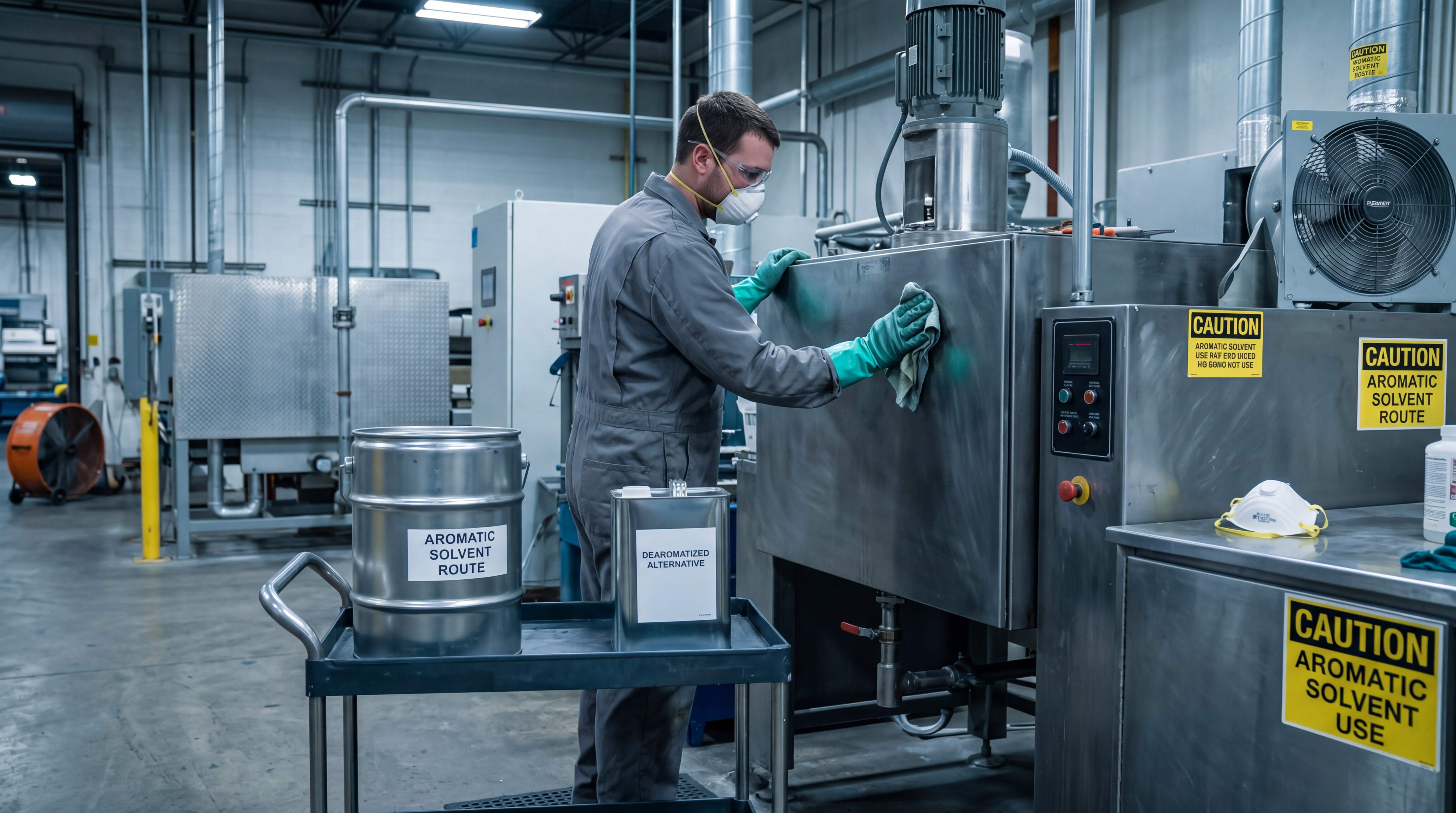 Industrial cleaning trial using a dearomatized alternative to replace an aromatic solvent route in routine equipment cleaning